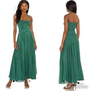 S/W/F Halter Neck Maxi Dress Equilibrium Green Belt Waist Women's XS